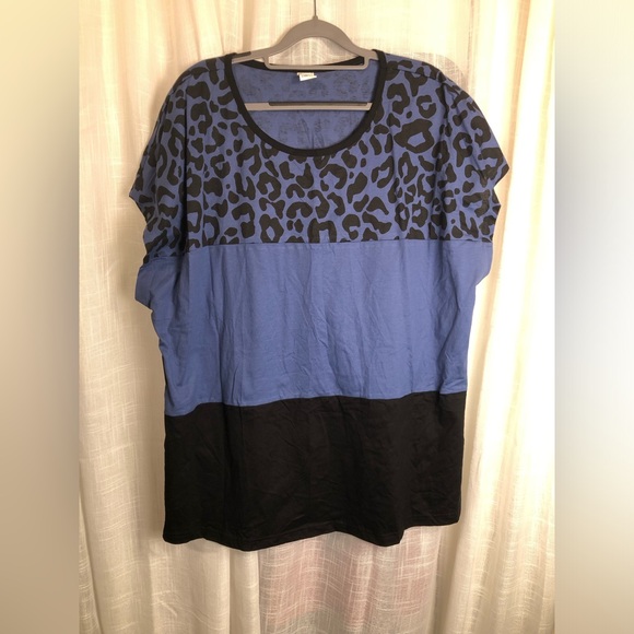Tops - Blue and Black Leopard Print Women's Top